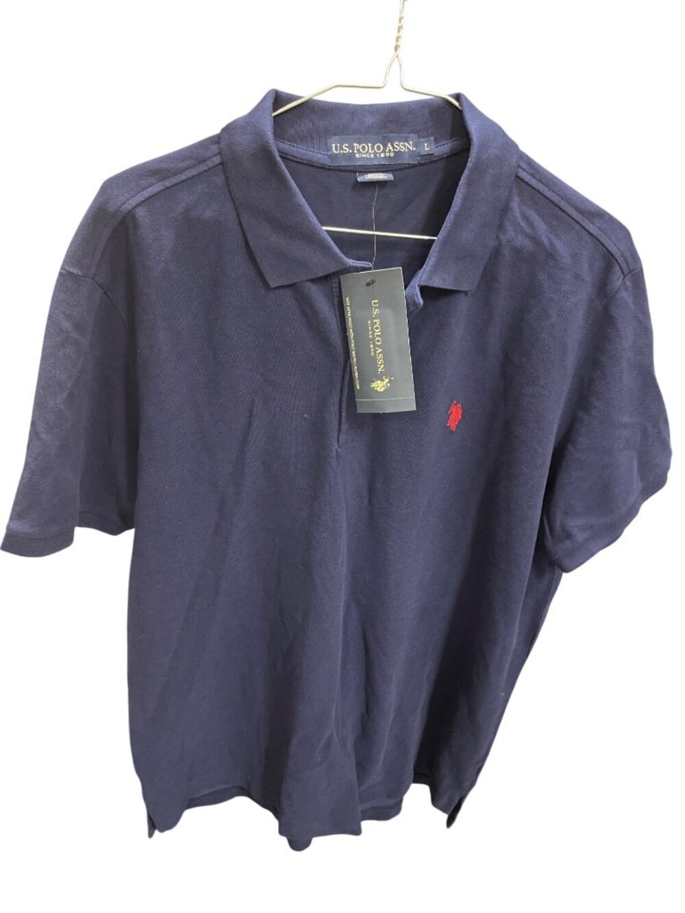 US Polo Mens navy blue cotton short sleeve polo shirt sz L SKU 10-199